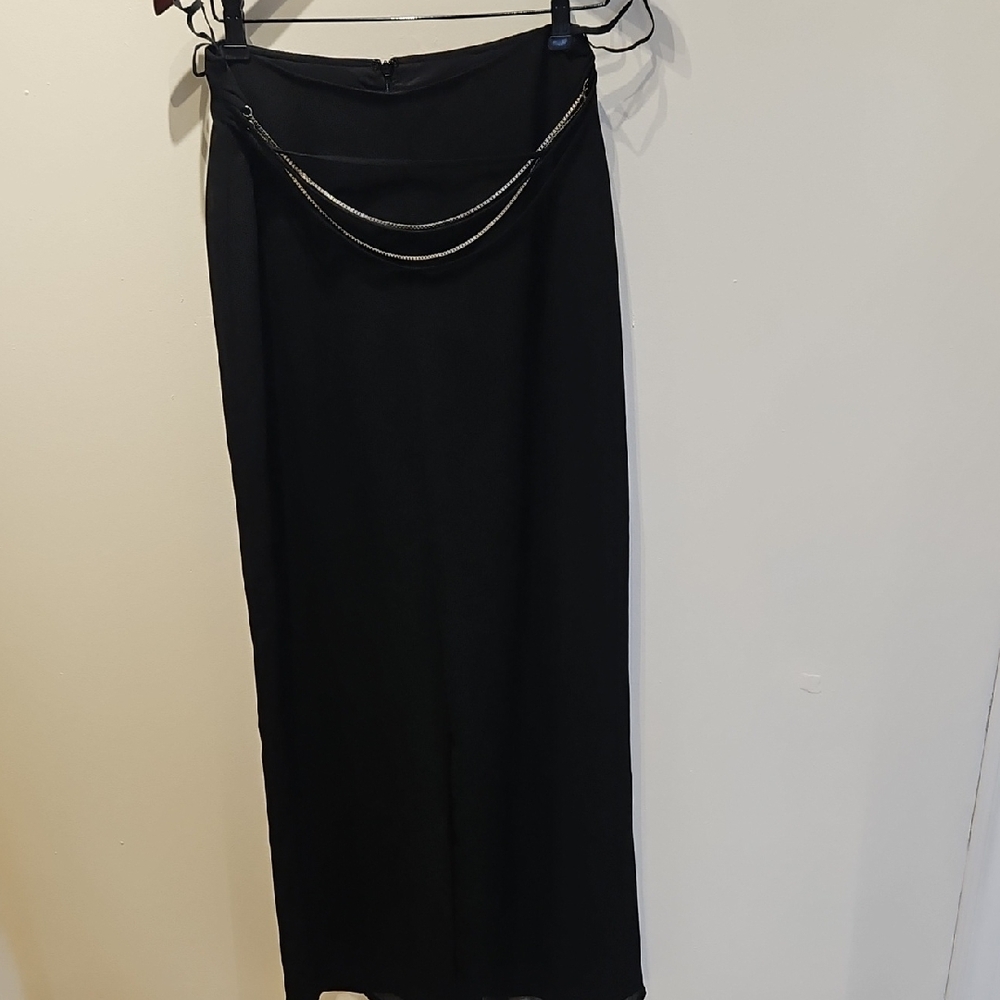 Joseph Ribkoff Black Maxi Skirt with Chain Detail